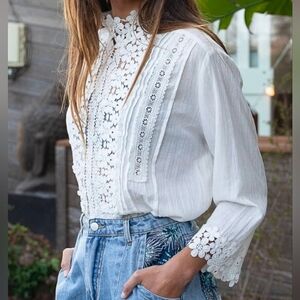 Cupshe White Floral Lace Trim Top